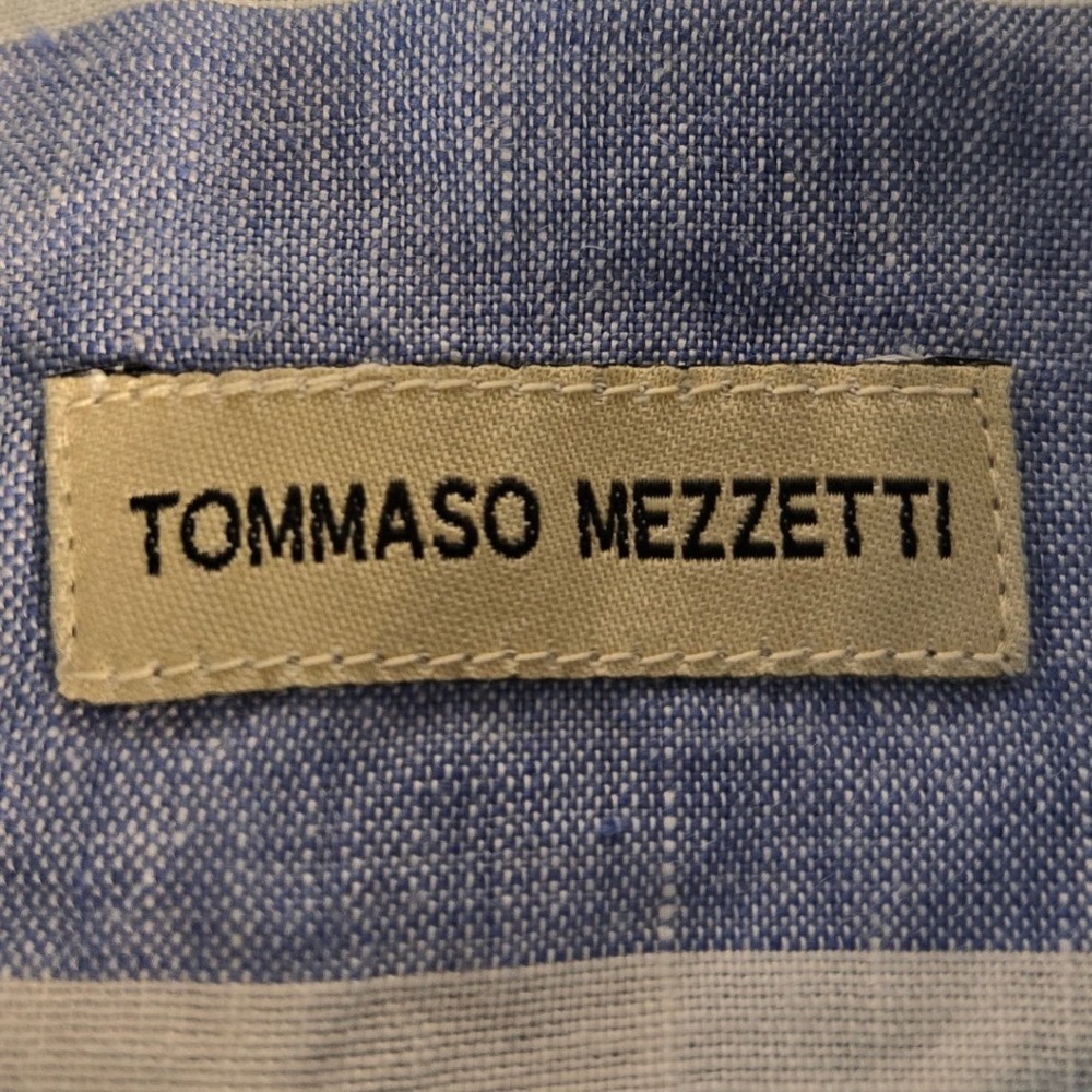 Tommaso Mezzetti Mens Xxl Blue Turquoise Striped Linen Button Dwn Shirt Long Slv View 3